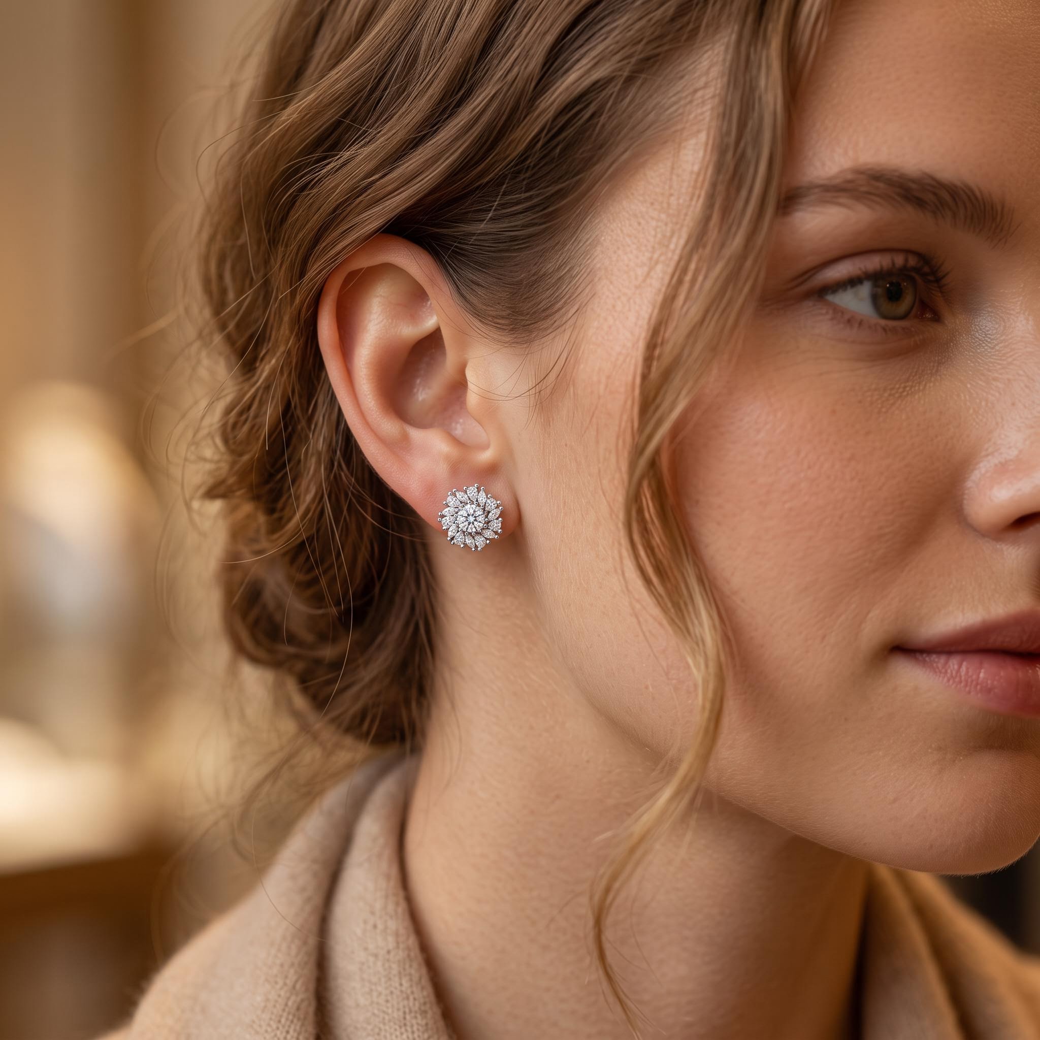 2.12 ct.tw. Sunflower Floral Cluster Stud Earrings 2.12 ct.tw. Sunflower Floral Cluster Stud Earrings