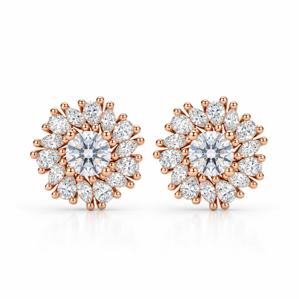 2.12 ct.tw. Sunflower Floral Cluster Stud Earrings 2.12 ct.tw. Sunflower Floral Cluster Stud Earrings