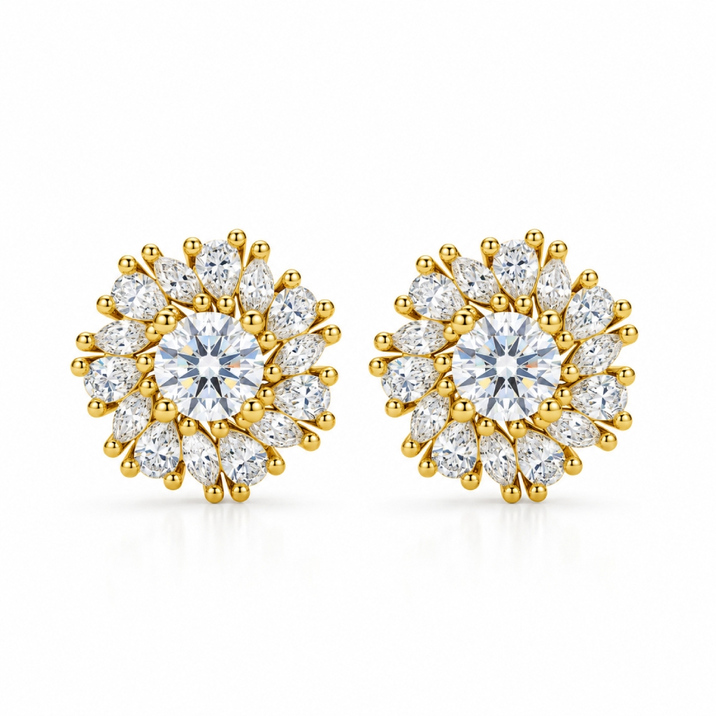 2.12 ct.tw. Sunflower Floral Cluster Stud Earrings 2.12 ct.tw. Sunflower Floral Cluster Stud Earrings