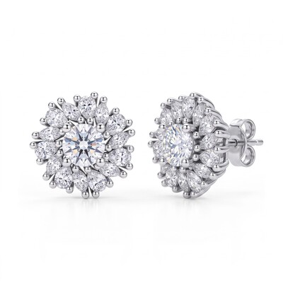 2.12 ct.tw. Sunflower Floral Cluster Stud Earrings