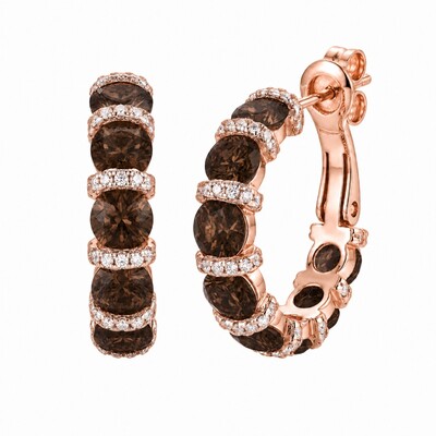 3.58 ct.tw. Alternating Round Coffee Chocolate Stone Hoop Earrings