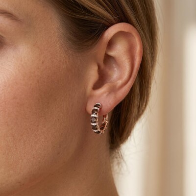 3.58 ct.tw. Alternating Round Coffee Chocolate Stone Hoop Earrings