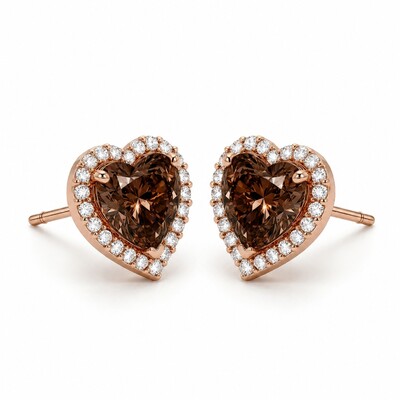 0.71 ct.tw. Heart Shaped Coffee Chocolate Stone Halo Earrings