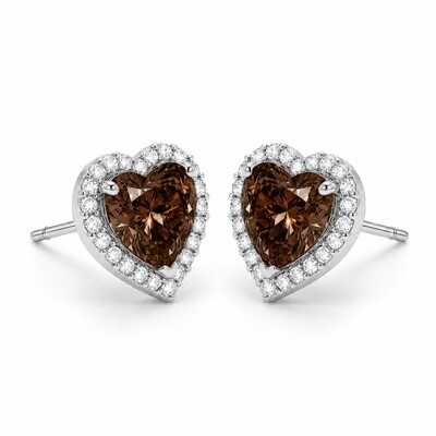 0.71 ct.tw. Heart Shaped Coffee Chocolate Stone Halo Earrings