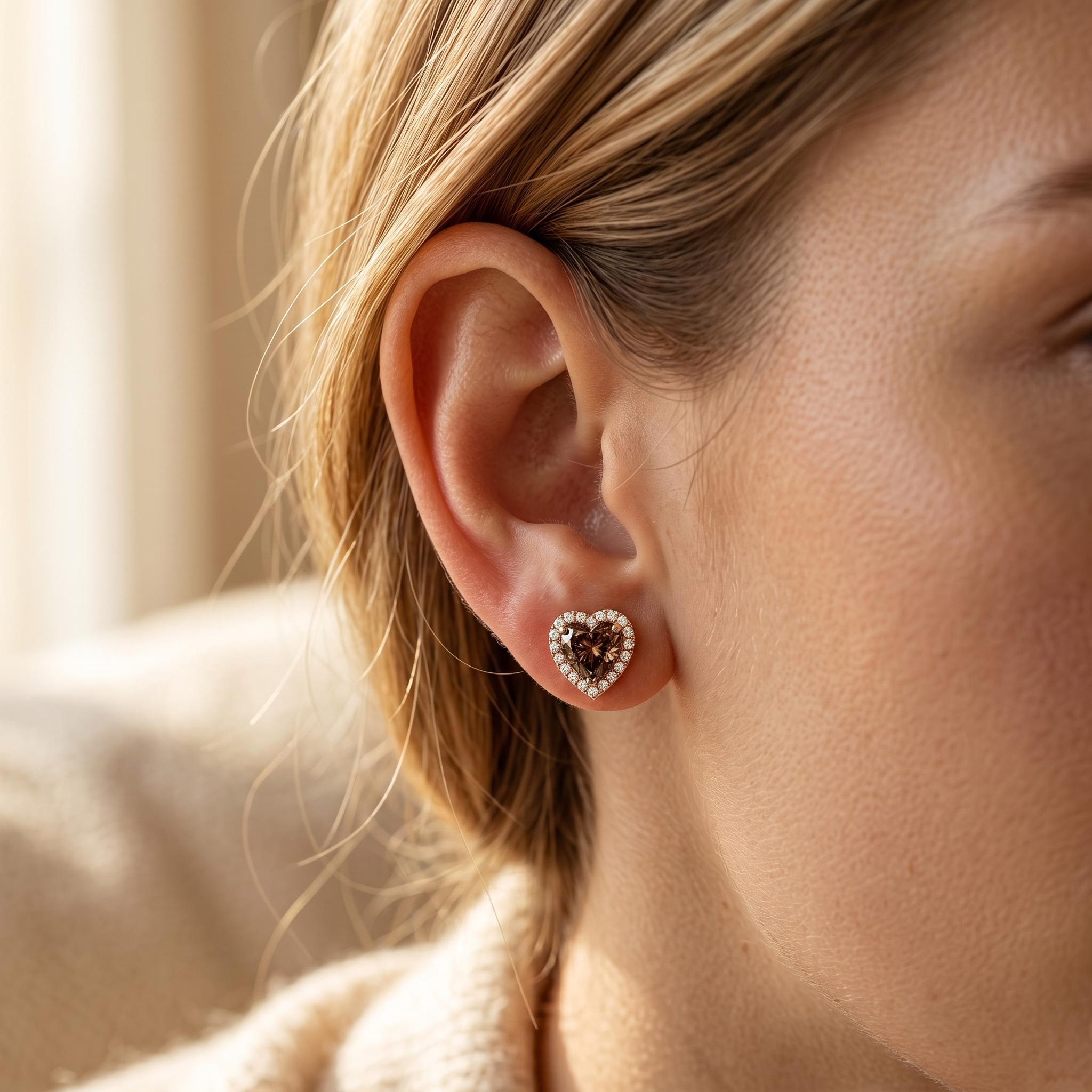 0.71 ct.tw. Heart Shaped Coffee Chocolate Stone Halo Earrings 0.71 ct.tw. Heart Shaped Coffee Chocolate Stone Halo Earrings