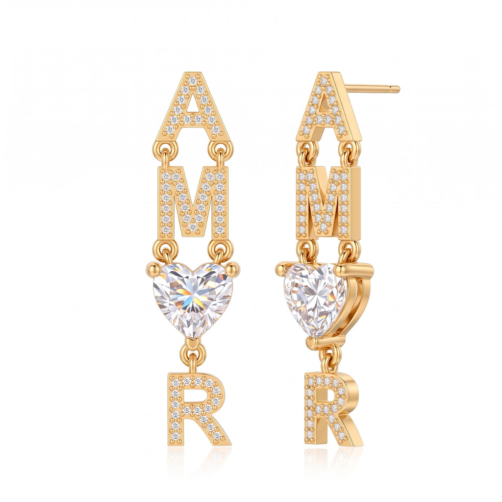 2.73 ct.tw. Pave Letter Dangling Heart Cut Earrings 2.73 ct.tw. Pave Letter Dangling Heart Cut Earrings