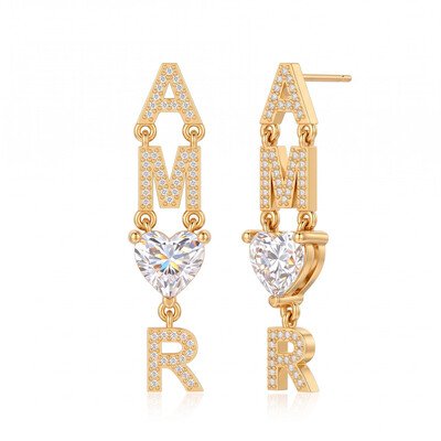 2.73 ct.tw. Pave Letter Dangling Heart Cut Earrings