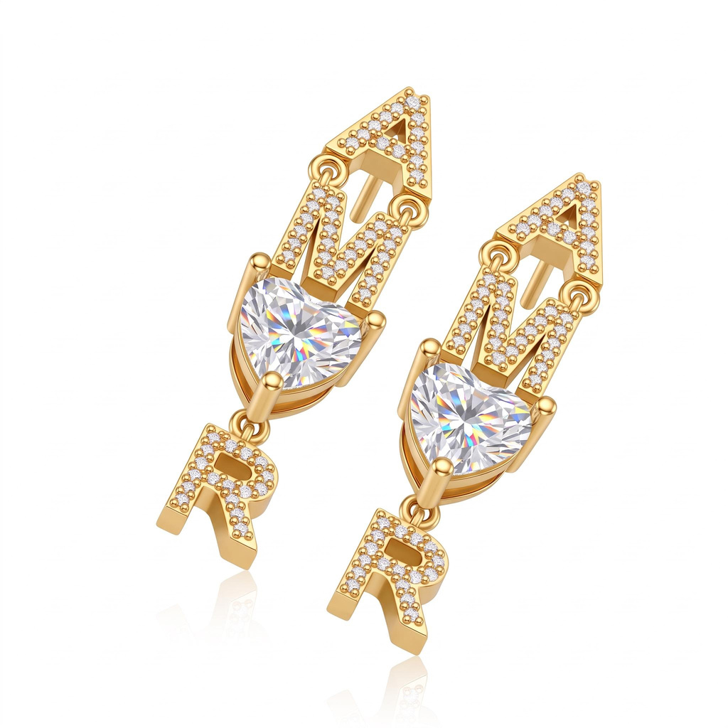 2.73 ct.tw. Pave Letter Dangling Heart Cut Earrings 2.73 ct.tw. Pave Letter Dangling Heart Cut Earrings