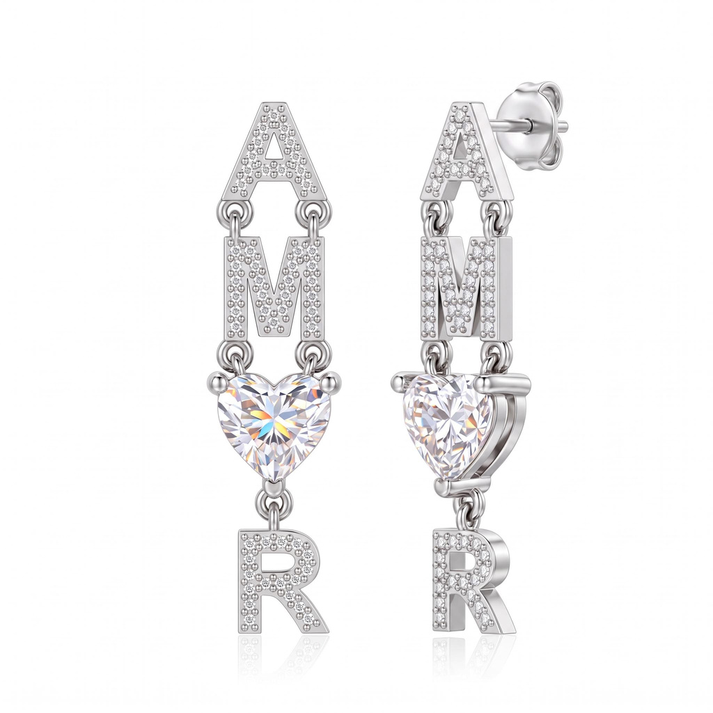 2.73 ct.tw. Pave Letter Dangling Heart Cut Earrings 2.73 ct.tw. Pave Letter Dangling Heart Cut Earrings