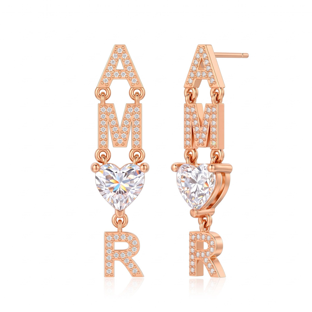2.73 ct.tw. Pave Letter Dangling Heart Cut Earrings 2.73 ct.tw. Pave Letter Dangling Heart Cut Earrings