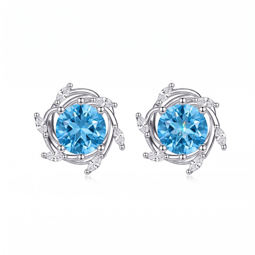 4.36 ct.tw. Blue Round Cut Twisted Marquise Accent Earrings 4.36 ct.tw. Blue Round Cut Twisted Marquise Accent Earrings