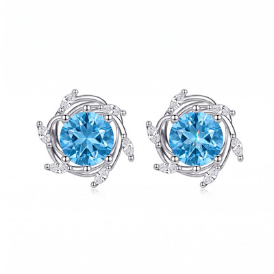 4.36 ct.tw. Blue Round Cut Twisted Marquise Accent Earrings