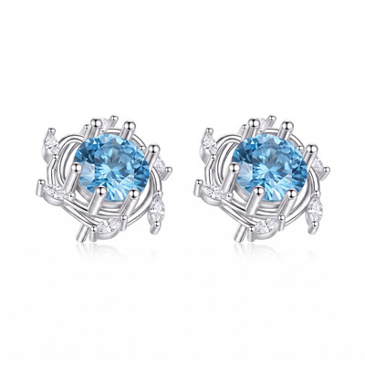 4.36 ct.tw. Blue Round Cut Twisted Marquise Accent Earrings