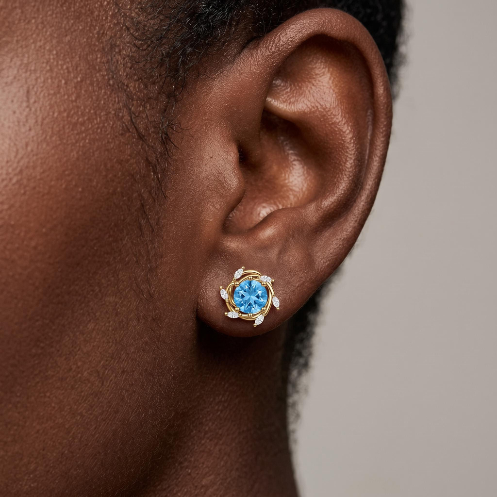 4.36 ct.tw. Blue Round Cut Twisted Marquise Accent Earrings 4.36 ct.tw. Blue Round Cut Twisted Marquise Accent Earrings