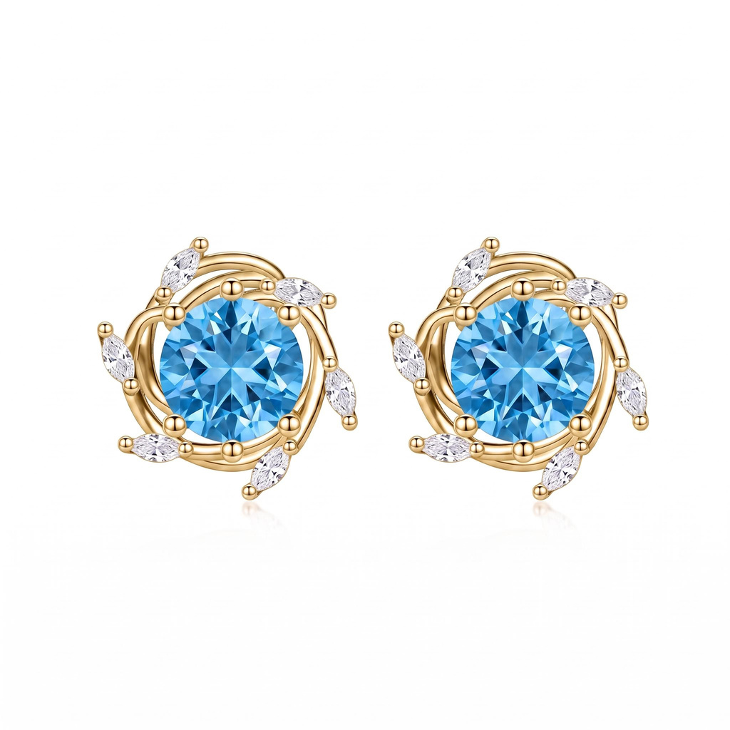 4.36 ct.tw. Blue Round Cut Twisted Marquise Accent Earrings 4.36 ct.tw. Blue Round Cut Twisted Marquise Accent Earrings