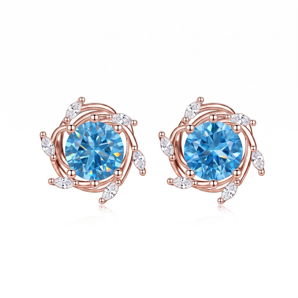 4.36 ct.tw. Blue Round Cut Twisted Marquise Accent Earrings 4.36 ct.tw. Blue Round Cut Twisted Marquise Accent Earrings
