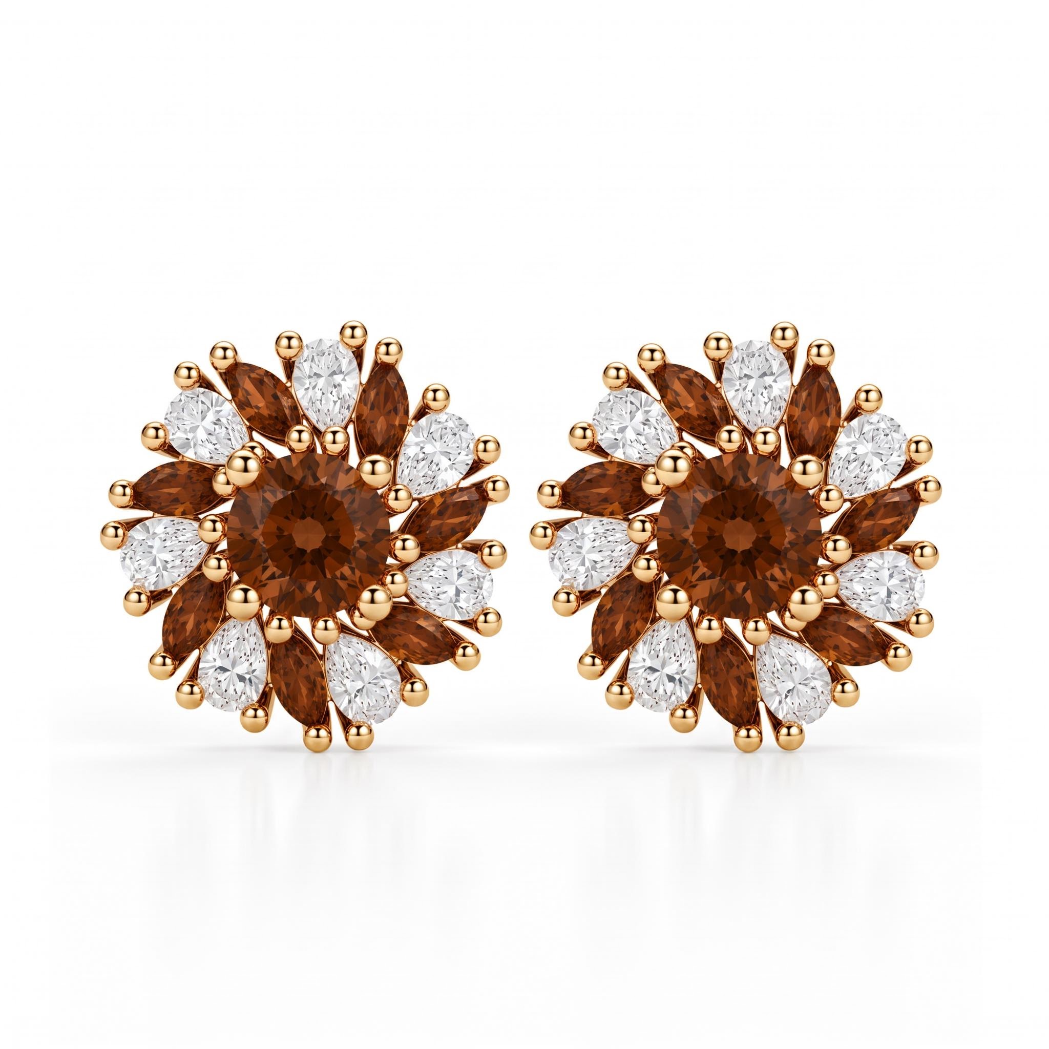 2.12 ct.tw. Sunflower Floral Cluster Coffee Chocolate Stone Stud Earrings 2.12 ct.tw. Sunflower Floral Cluster Coffee Chocolate Stone Stud Earrings
