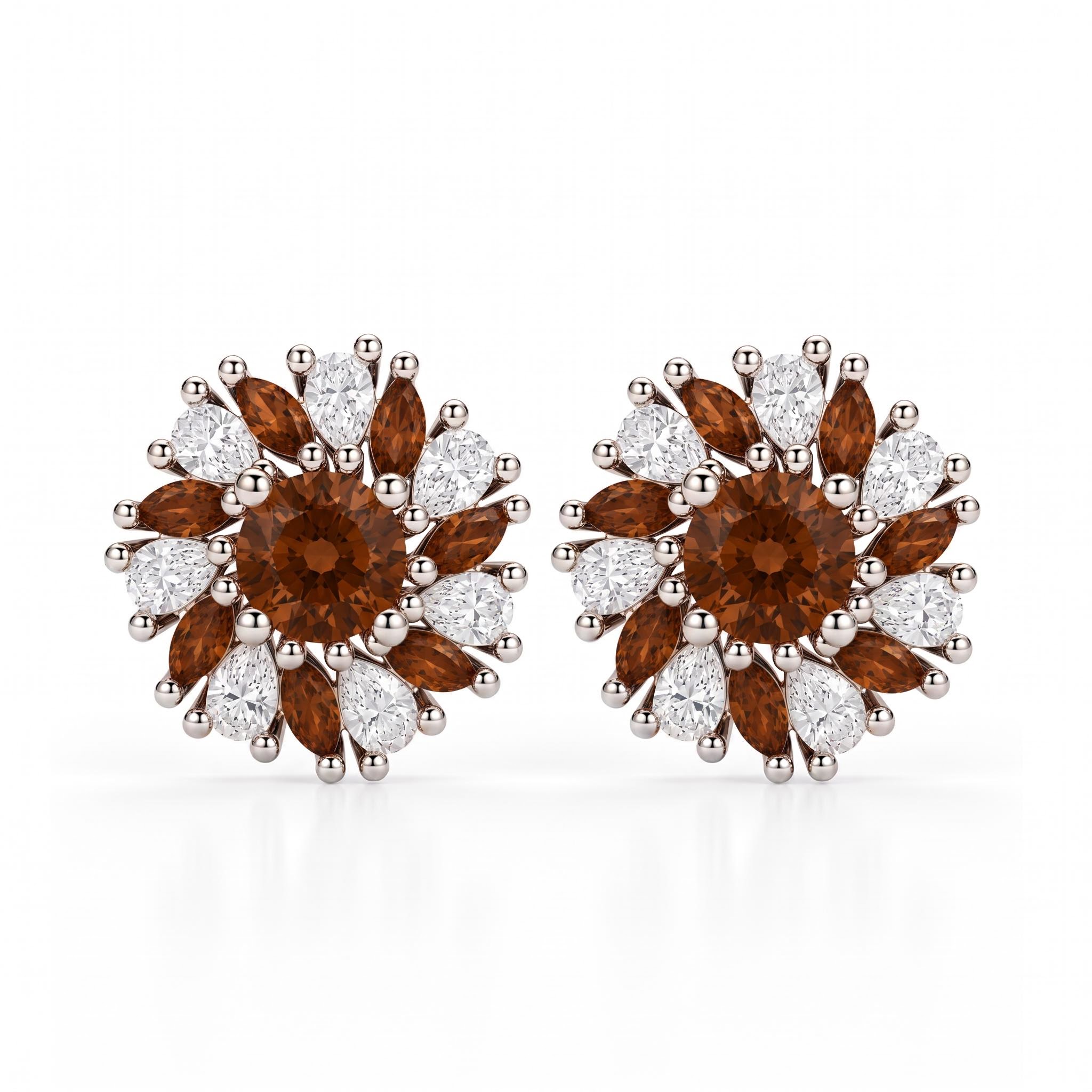 2.12 ct.tw. Sunflower Floral Cluster Coffee Chocolate Stone Stud Earrings 2.12 ct.tw. Sunflower Floral Cluster Coffee Chocolate Stone Stud Earrings