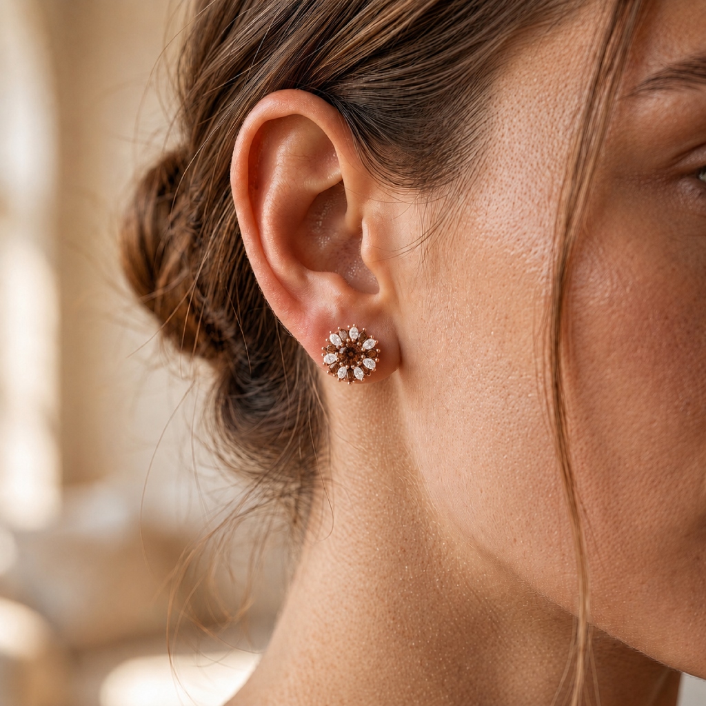 2.12 ct.tw. Sunflower Floral Cluster Coffee Chocolate Stone Stud Earrings 2.12 ct.tw. Sunflower Floral Cluster Coffee Chocolate Stone Stud Earrings