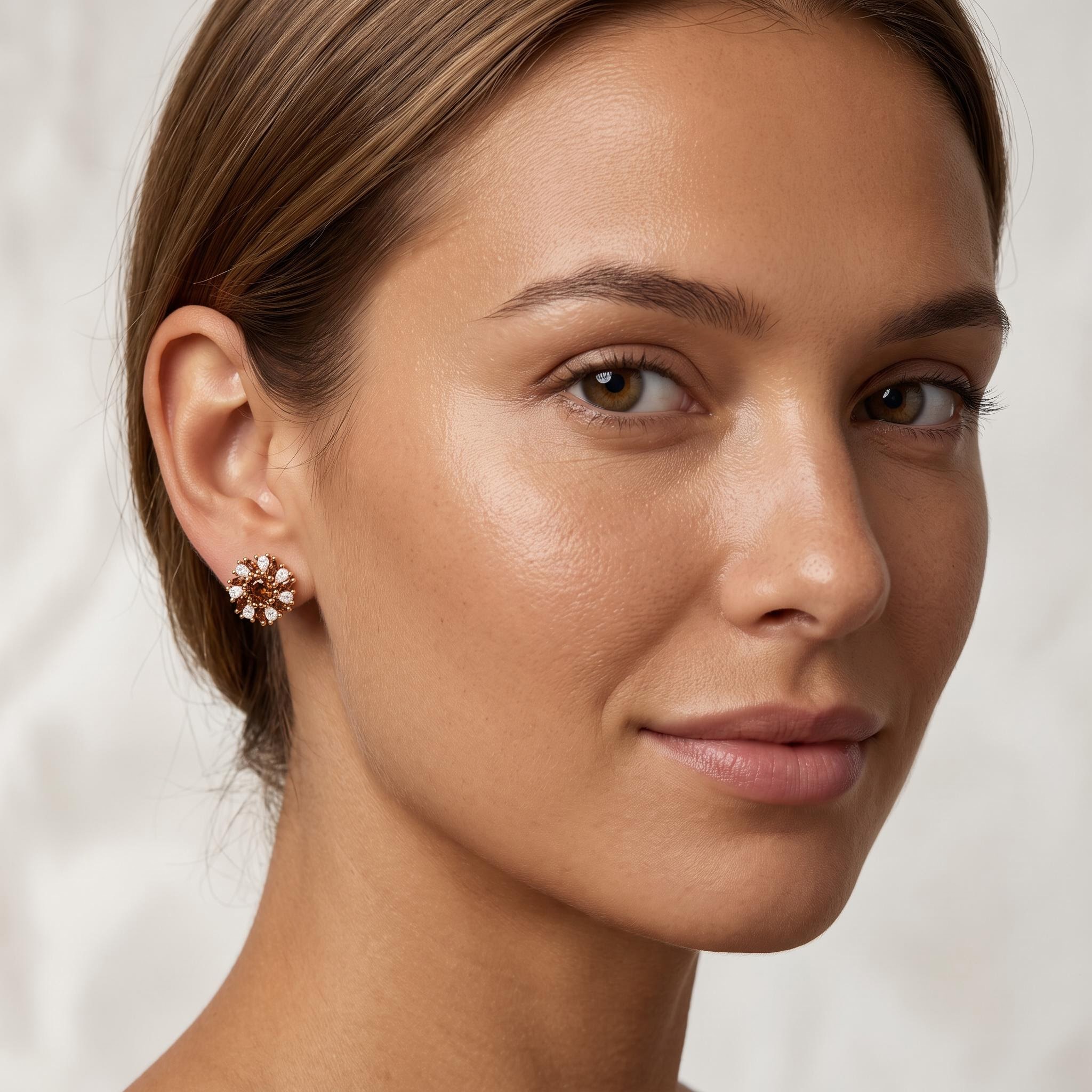 2.12 ct.tw. Sunflower Floral Cluster Coffee Chocolate Stone Stud Earrings 2.12 ct.tw. Sunflower Floral Cluster Coffee Chocolate Stone Stud Earrings