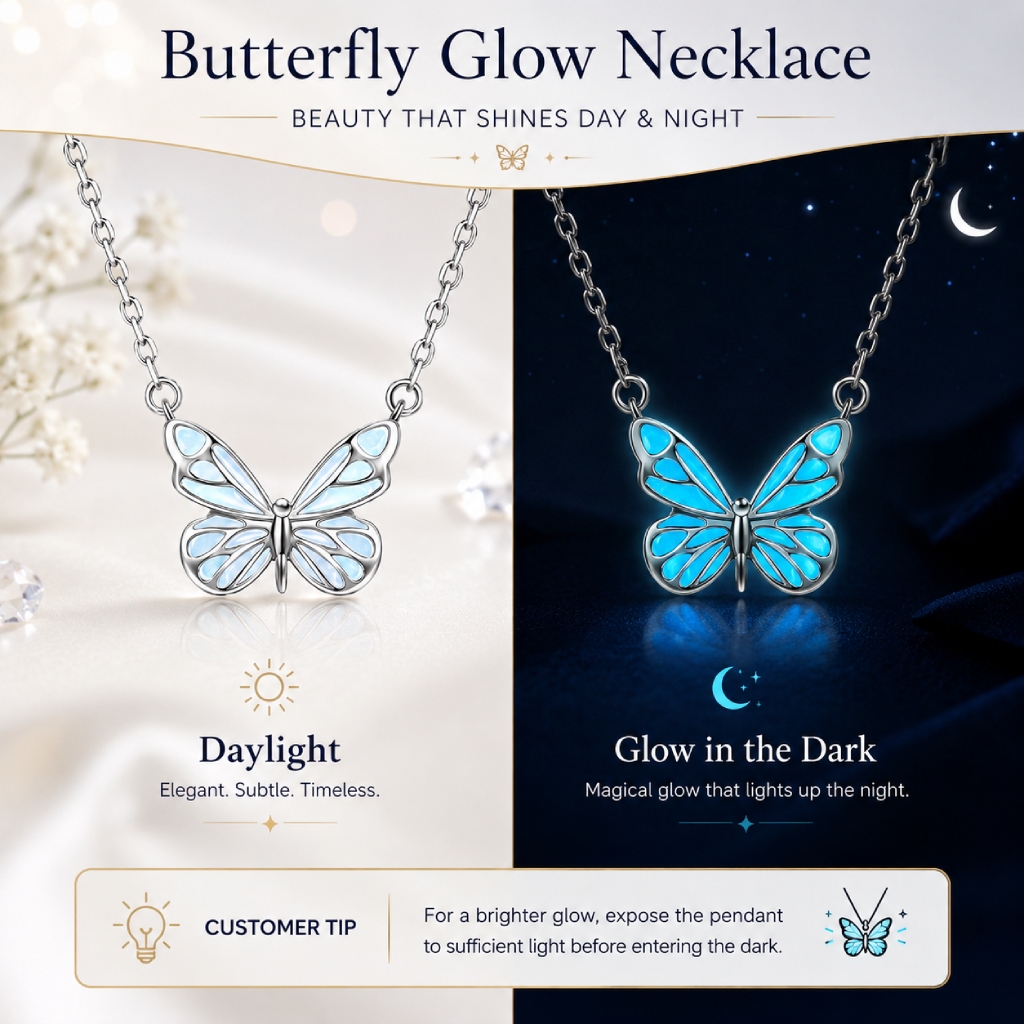 Blue Butterfly Glow S925 Silver Pendant Neckalce Blue Butterfly Glow S925 Silver Pendant Neckalce