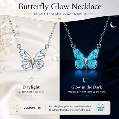 Blue Butterfly Glow S925 Silver Pendant Neckalce