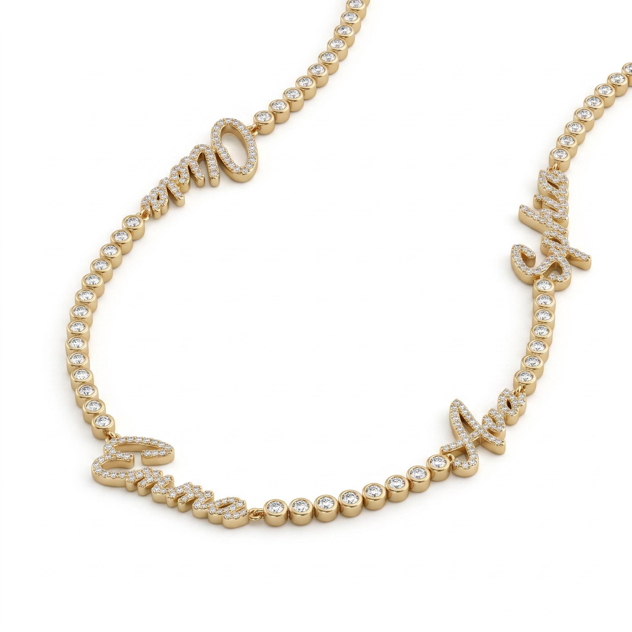 Personalized Custom Multi Name Bezel-set Tennis Chain Personalized Custom Multi Name Bezel-set Tennis Chain
