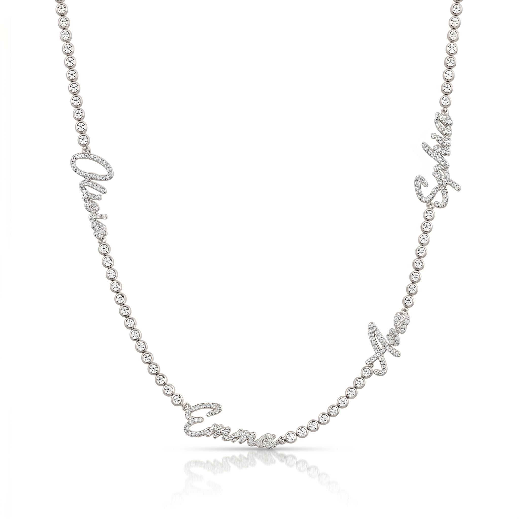 Personalized Custom Multi Name Bezel-set Tennis Chain Personalized Custom Multi Name Bezel-set Tennis Chain
