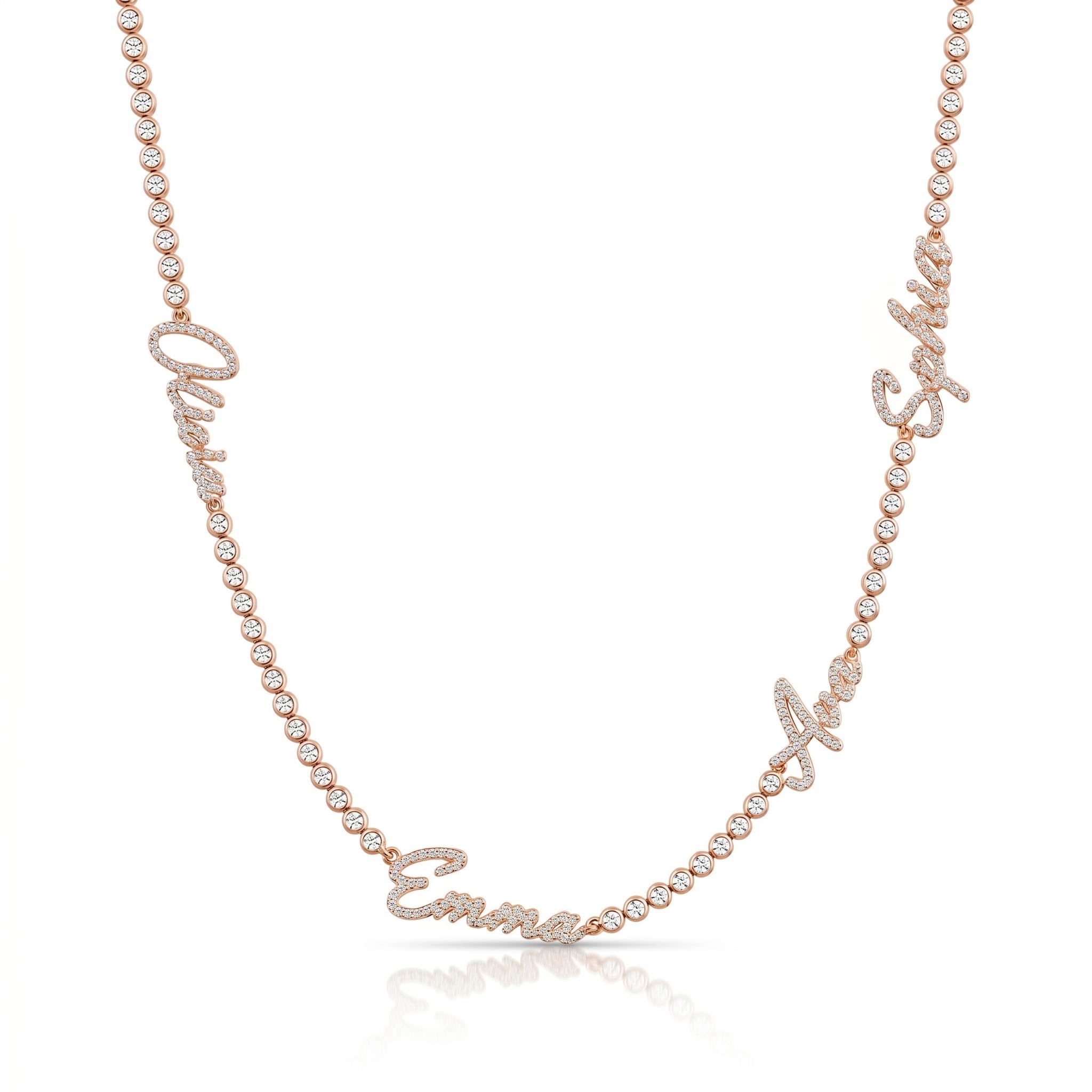 Personalized Custom Multi Name Bezel-set Tennis Chain Personalized Custom Multi Name Bezel-set Tennis Chain