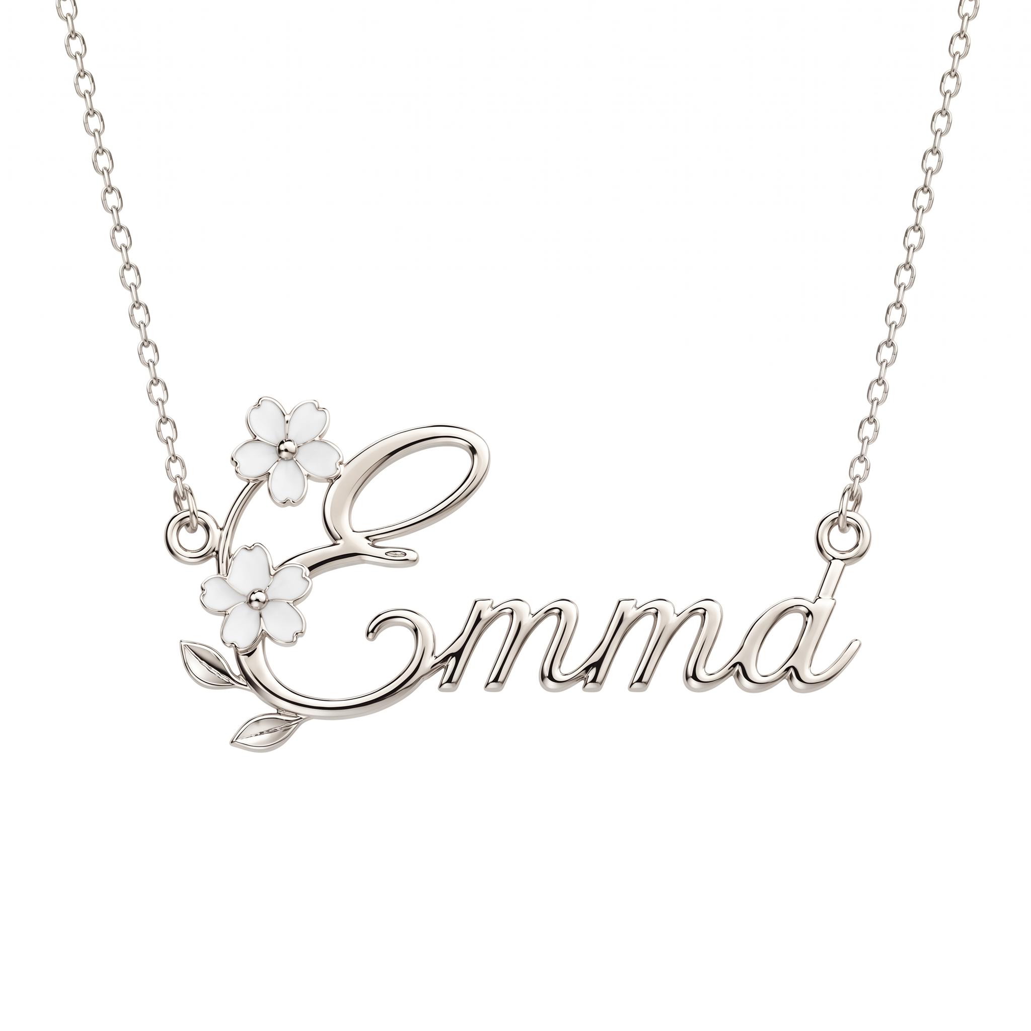 Personalized Name with White Enamel Flower Necklace
