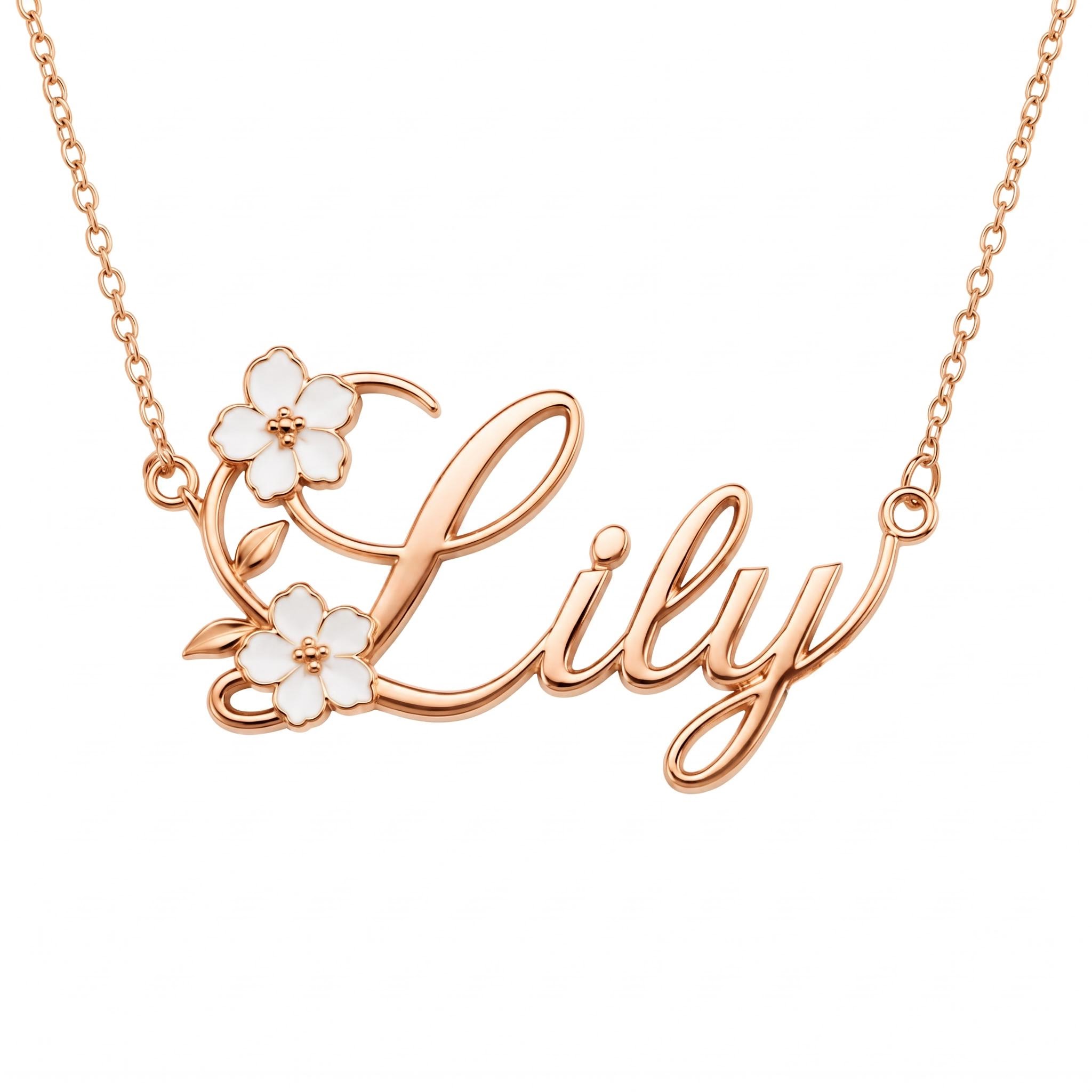 Personalized Name with White Enamel Flower Necklace