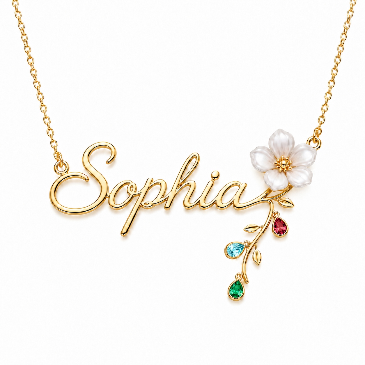 Personalized Custom Cursive Name with Birthstone Necklace Personalized Custom Cursive Name with Birthstone Necklace