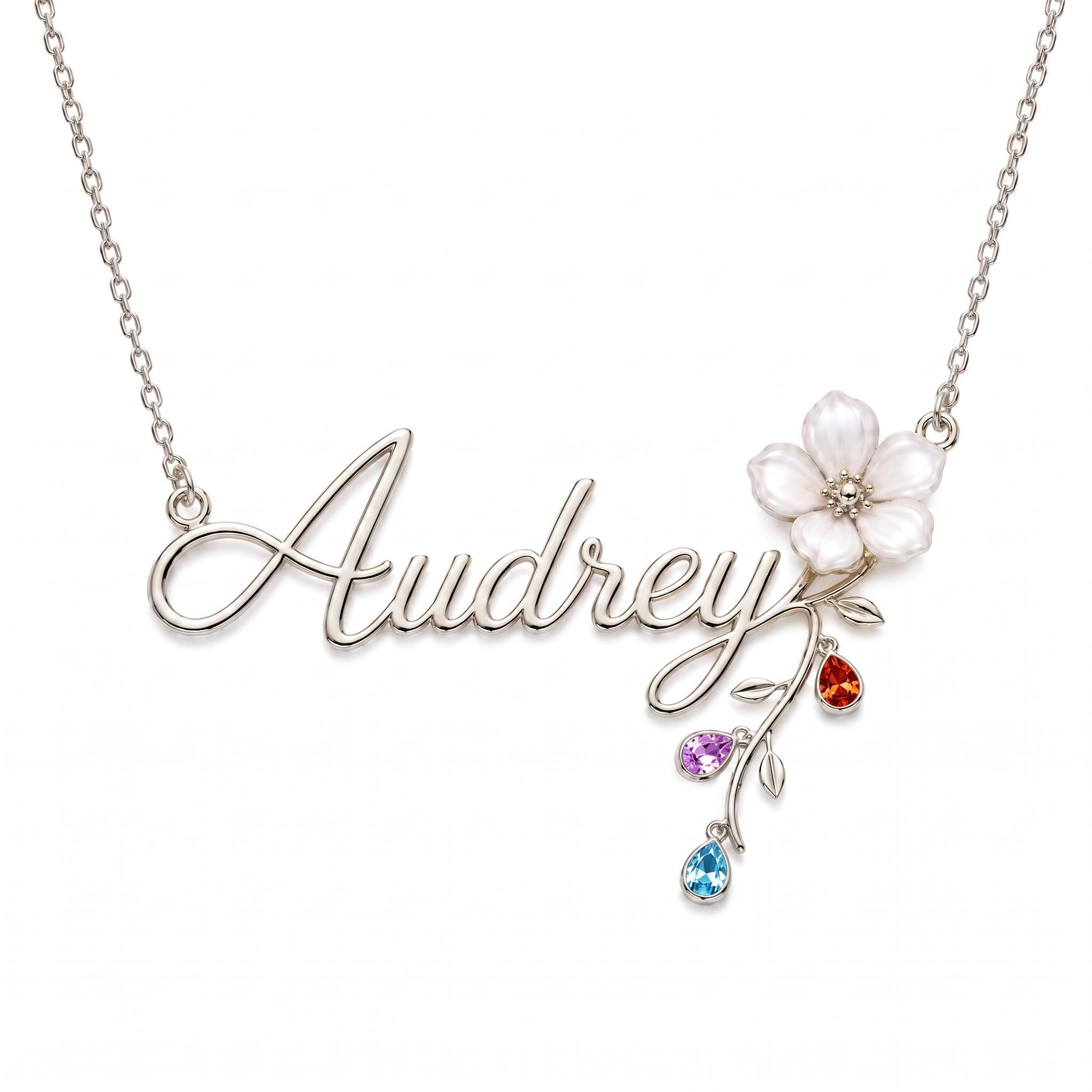 Personalized Custom Cursive Name with Birthstone Necklace Personalized Custom Cursive Name with Birthstone Necklace