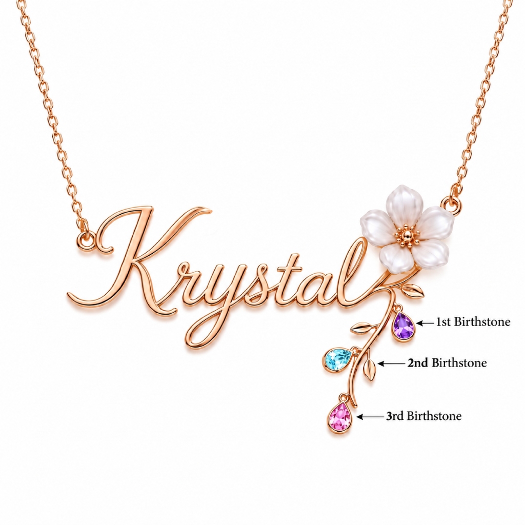 Personalized Custom Cursive Name with Birthstone Necklace Personalized Custom Cursive Name with Birthstone Necklace