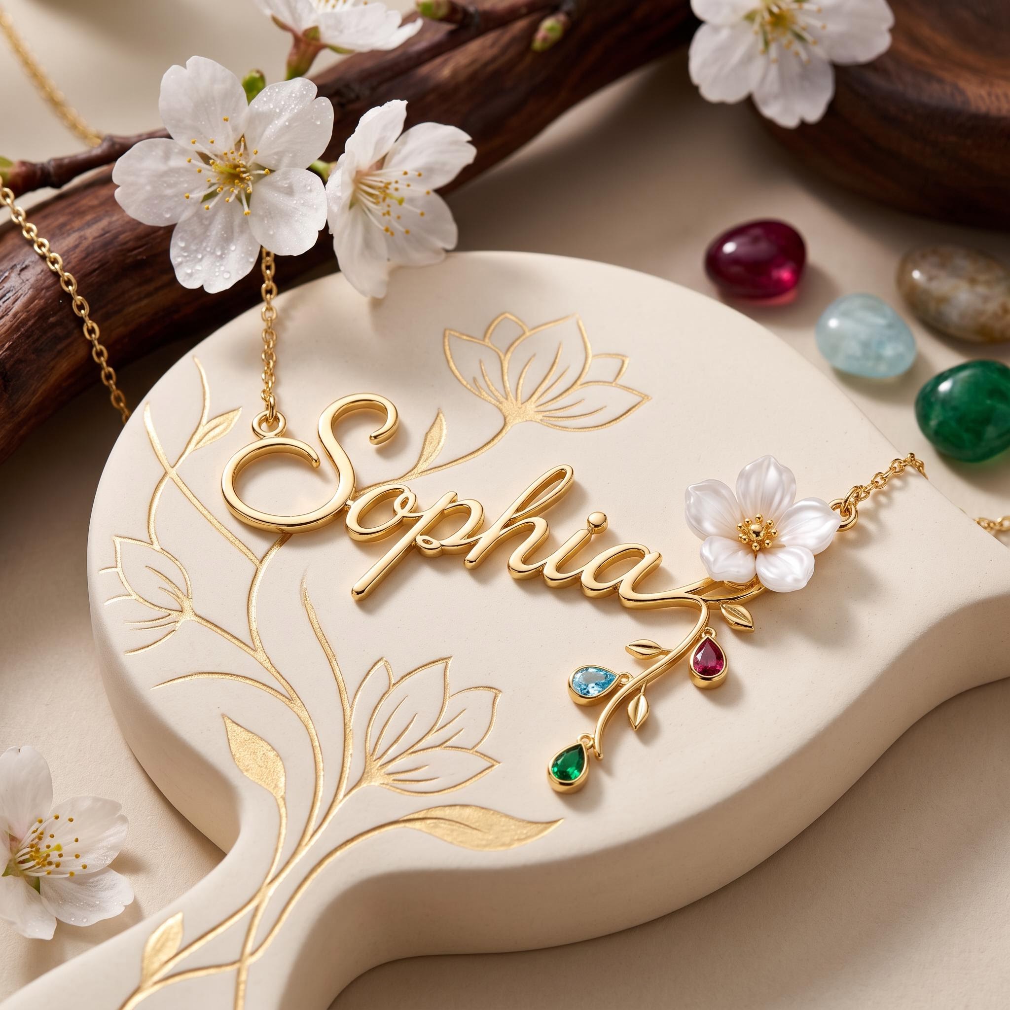 Personalized Custom Cursive Name with Birthstone Necklace