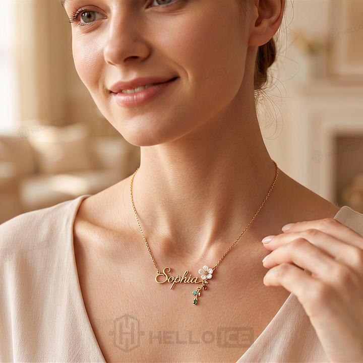 Personalized Custom Cursive Name with Birthstone Necklace