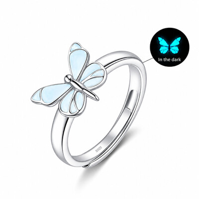 Blue Butterfly Glow S925 Silver Open Ring