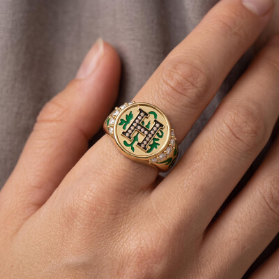 1.1ct.tw. Luminous Personalized Letter Inlaid Champagne Stone Ring