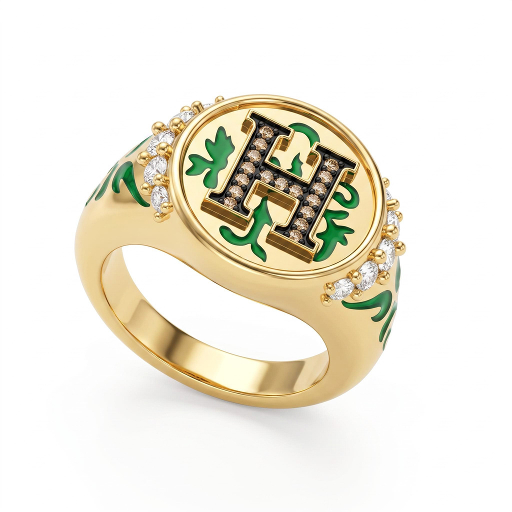 1.1ct.tw. Luminous Personalized Letter Inlaid Champagne Stone Ring