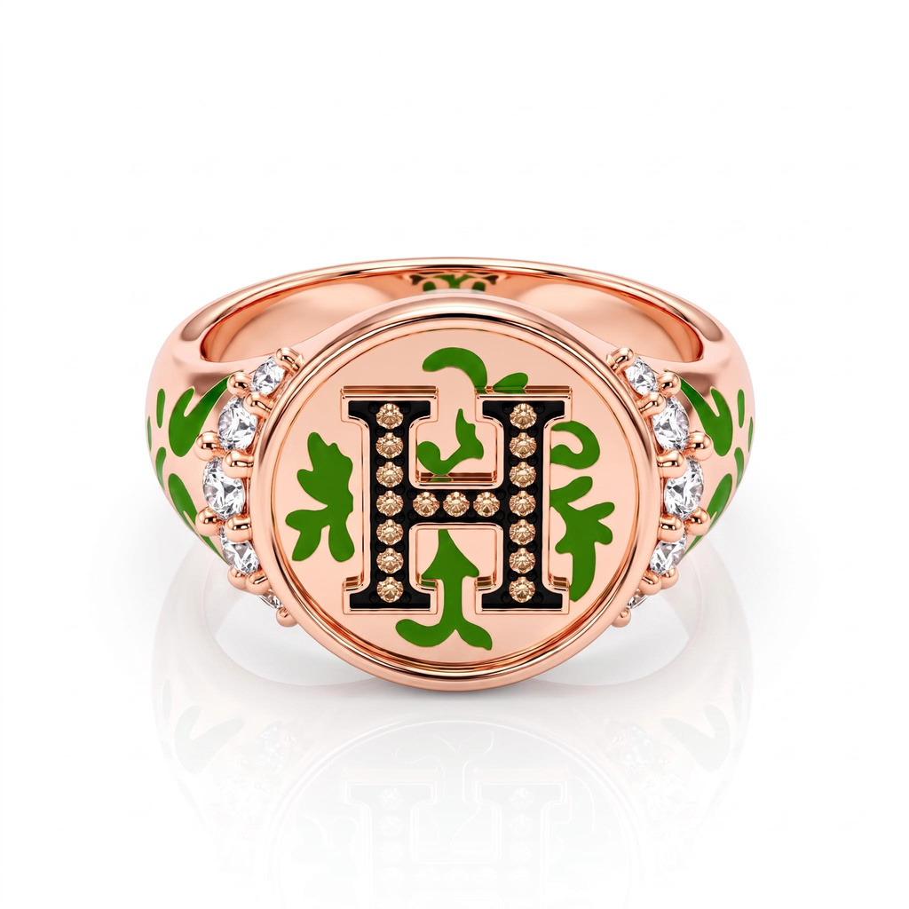 1.1ct.tw. Luminous Personalized Letter Inlaid Champagne Stone Ring