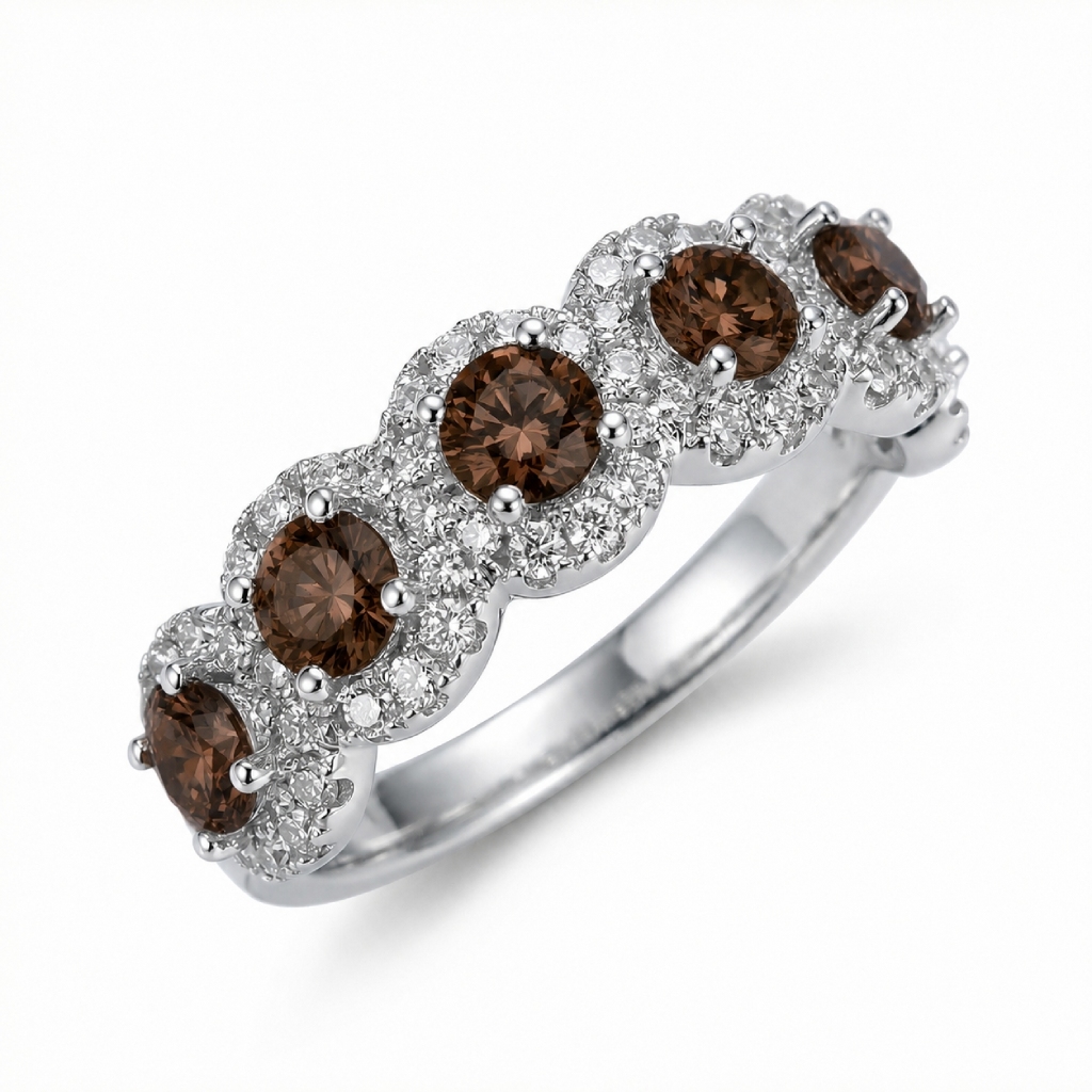 Round Coffee Chocolate Halo Band Ring Round Coffee Chocolate Halo Band Ring