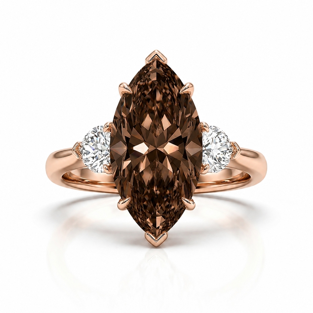 3.6 ct.tw. Marquise Cut Three-stone Coffee Chocolate Stone Engagement Ring