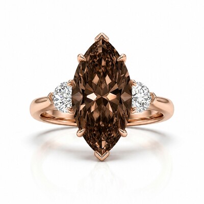 3.6 ct.tw. Marquise Cut Three-stone Coffee Chocolate Stone Engagement Ring