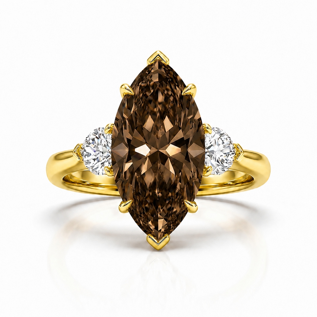 3.6 ct.tw. Marquise Cut Three-stone Coffee Chocolate Stone Engagement Ring