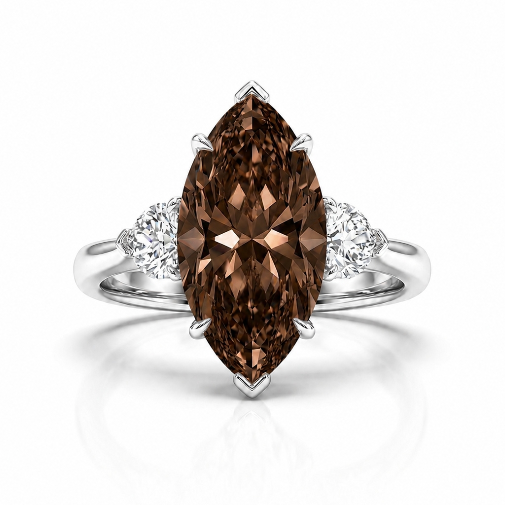 3.6 ct.tw. Marquise Cut Three-stone Coffee Chocolate Stone Engagement Ring