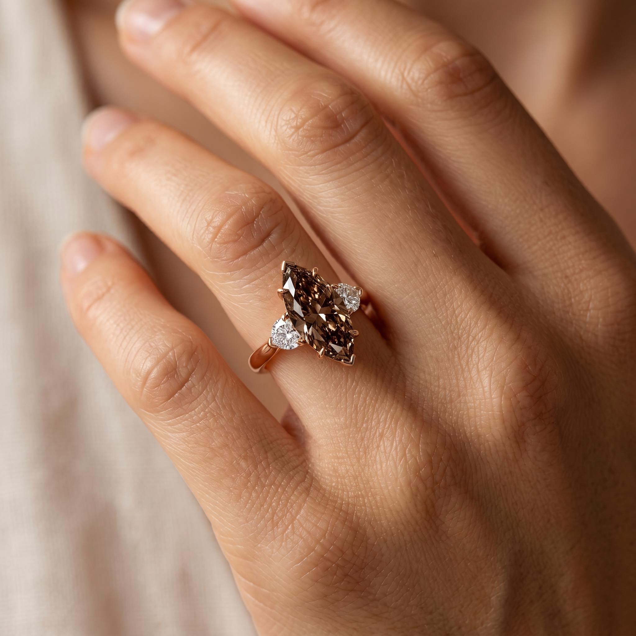 3.6 ct.tw. Marquise Cut Three-stone Coffee Chocolate Stone Engagement Ring