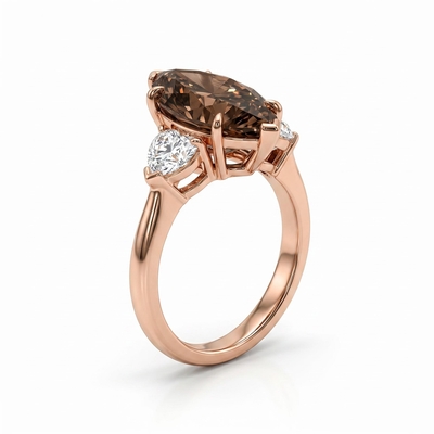 3.6 ct.tw. Marquise Cut Three-stone Coffee Chocolate Stone Engagement Ring
