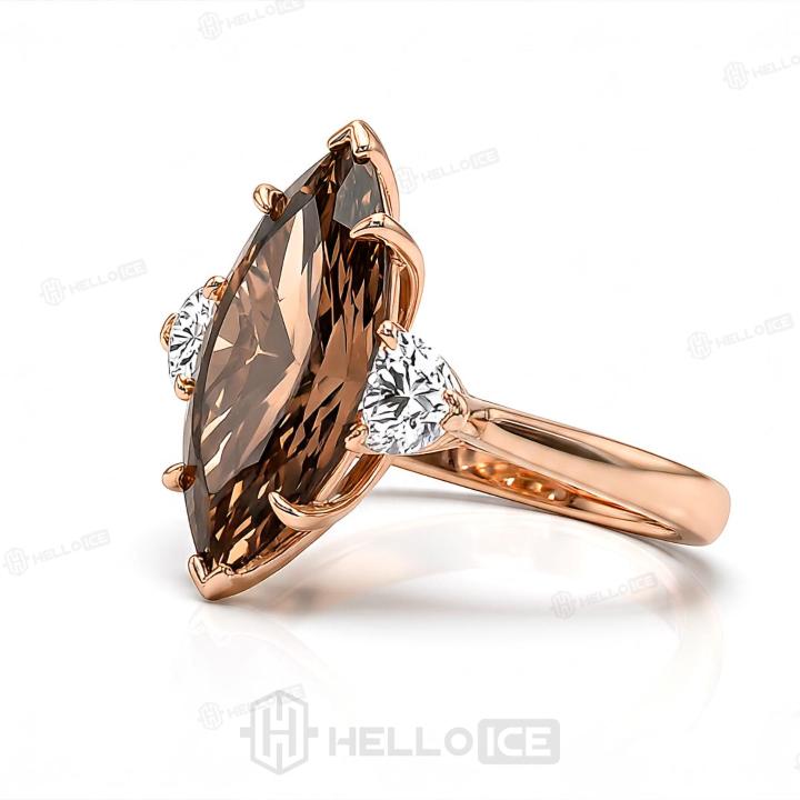 3.6 ct.tw. Marquise Cut Three-stone Coffee Chocolate Stone Engagement Ring
