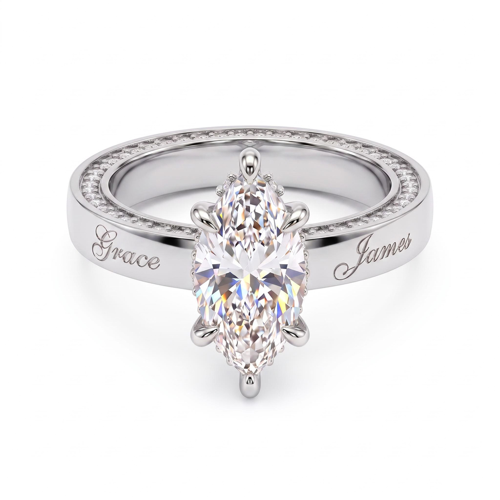 3.6 ct.tw. Double-sided Engravable Marquise Center Stone Full Eternity Diamond Ring 3.6 ct.tw. Double-sided Engravable Marquise Center Stone Full Eternity Diamond Ring