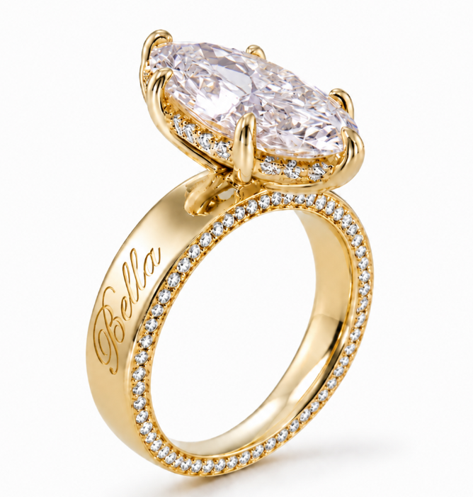 3.6 ct.tw. Elongated Marquise Cut Custom Engraved Full Pavé Eternity Ring